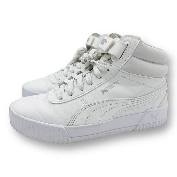 Puma Carina White Faux Leather and Fabric Mid-Top Chunky Sneaker Sz 7 C EUR 39 - Picture 2 of 15